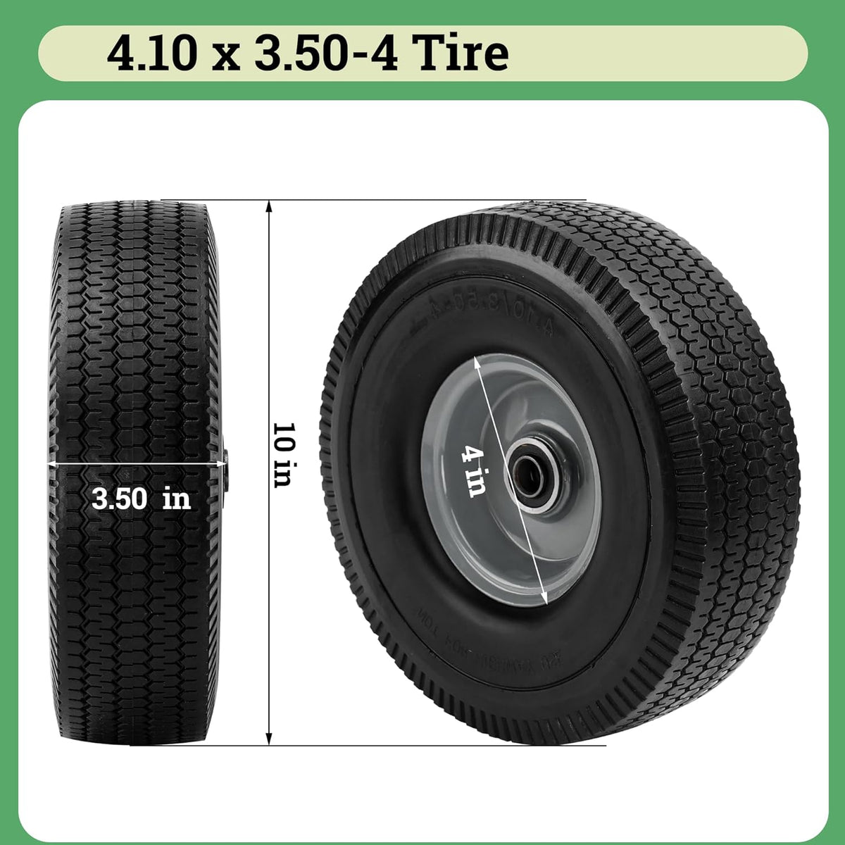10x3.50-4" Solid Heavy Duty PU Tire and Wheel with 5/8" Axle Bore Hole, 2.2" Offset Hub F636114