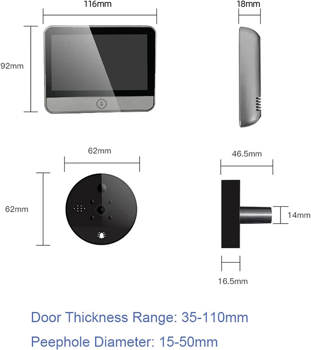 Digital Peephole Door Viewer WiFi Doorbell Camera 1080P Video Intercom 4.3 inch Monitor I18423
