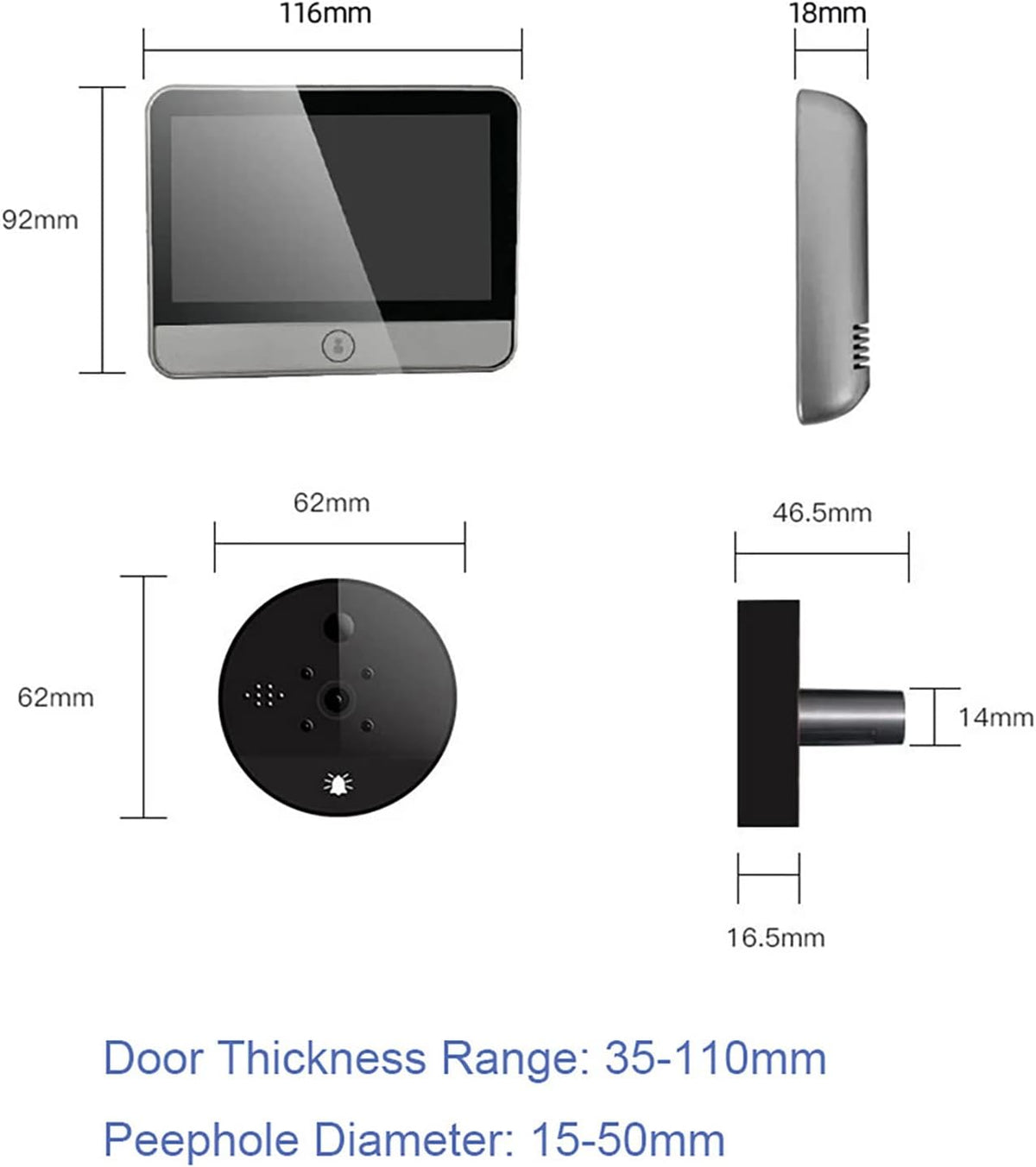 Digital Peephole Door Viewer WiFi Doorbell Camera 1080P Video Intercom 4.3 inch Monitor I18423