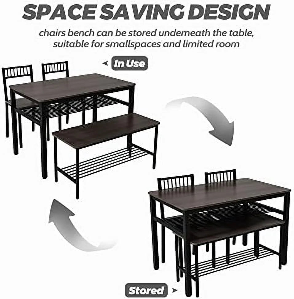 Dining Table Set for 4 with 2 Chairs 1 Bench Rustic Brown I89297