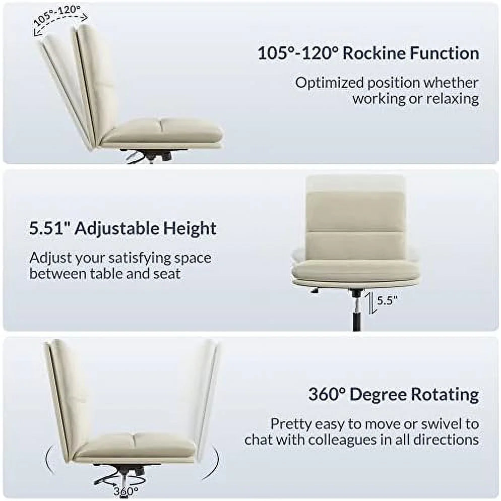 Ivory PU Leather Armless Office Chair with Height Adjustment W585