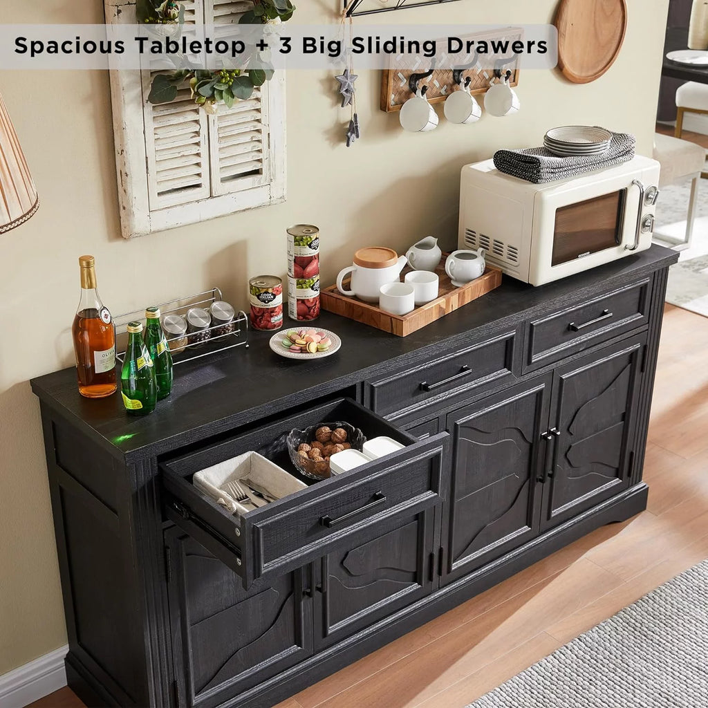 Black 3 Drawer 4 Door Sideboard Storage Cabinet H30966