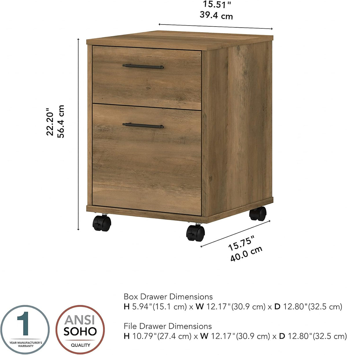 2 Drawer Mobile File Cabinet, Reclaimed Pine R364305