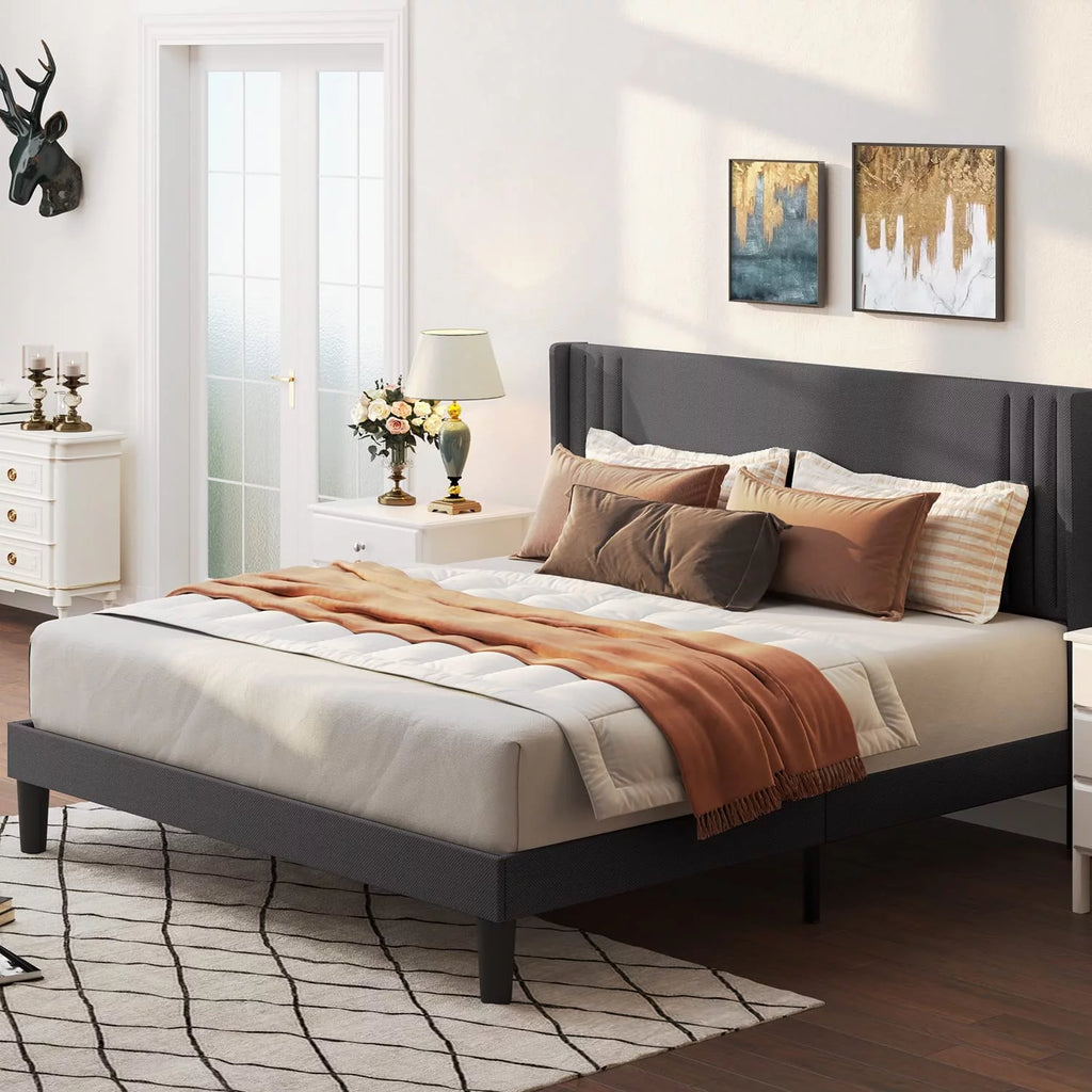 Full Bed Frame with 4 Drawers and Adjustable Headboard Dark Grey D143