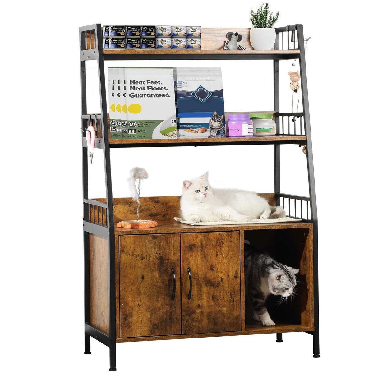 Cat Litter Box Enclosure with Storage Shelves Wooden Large Litter Box Furniture H895710