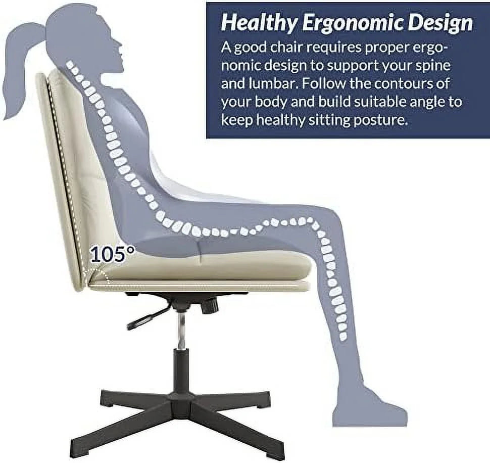 Ivory PU Leather Armless Office Chair with Height Adjustment W585