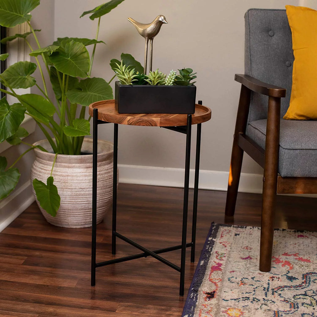 Folding Side Table with Removable Wood Tray I813