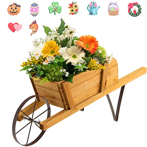 Red Wood Wagon Planter with 9 Magnetic Accessories Y4122