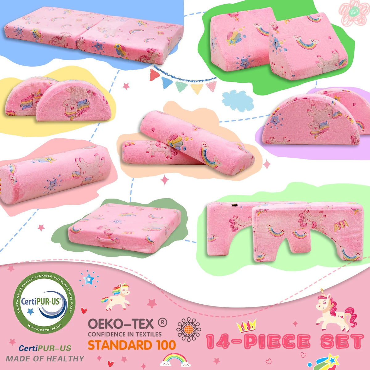 11 Pc Pink Modular Kids Play Couch B487
