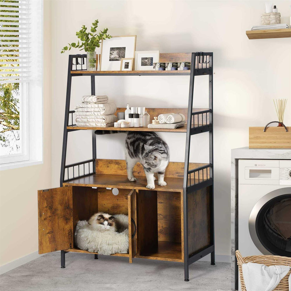 Cat Litter Box Enclosure with Storage Shelves Wooden Large Litter Box Furniture H895710
