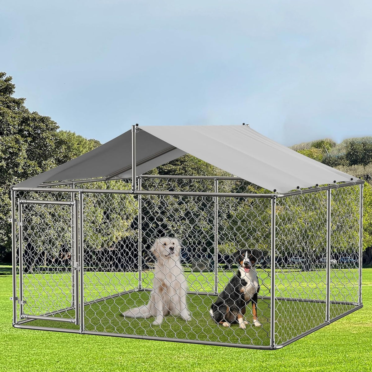 7.5' x 7.5' Large Outdoor Dog Kennel with WaterProof UV-Resistant Cover J8962