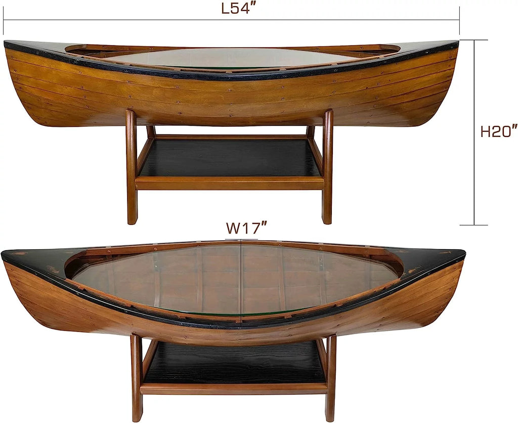 Wooden Boat Canoe Coffee Table Antique Honey Finish S52855
