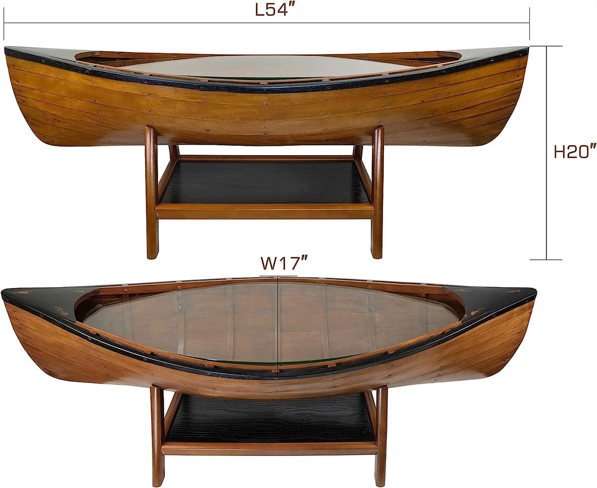 Wooden Boat Canoe Coffee Table Antique Honey Finish S52855