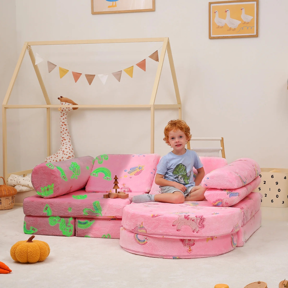 11 Pc Pink Modular Kids Play Couch B487