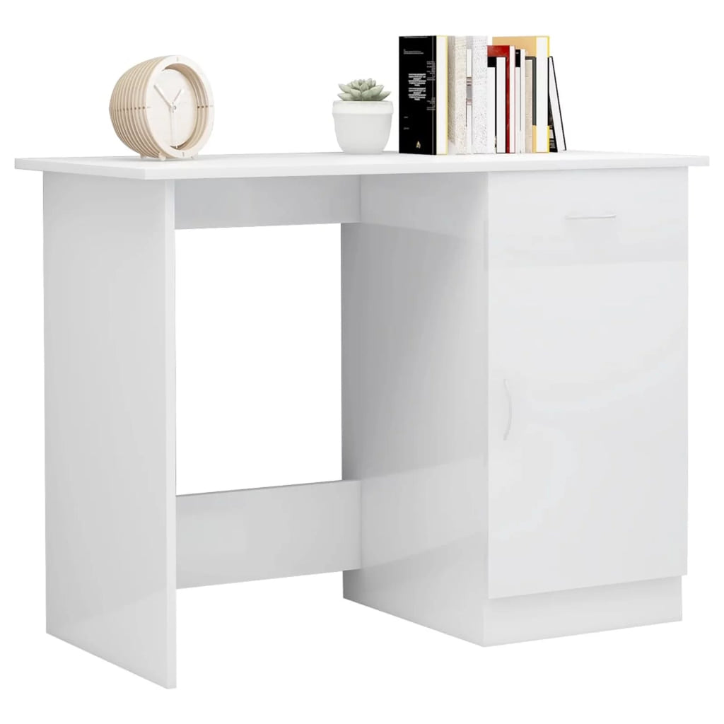 High Gloss White Engineered Wood Desk T2009
