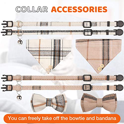 4 Pieces Breakaway Cat Collar Bandana with Plaid Scarf and Bowtie Bell O383