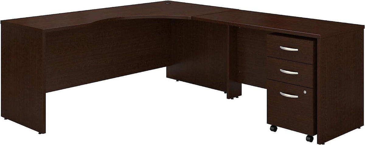 72W Corner Desk with 48W Return and Mobile File Cabinet in Mocha Cherry A1951