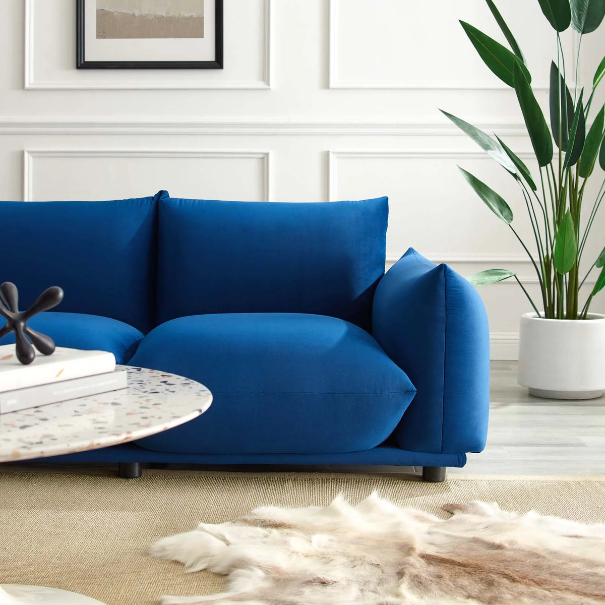 Blue Navy Velvet Loveseat Sofa T180