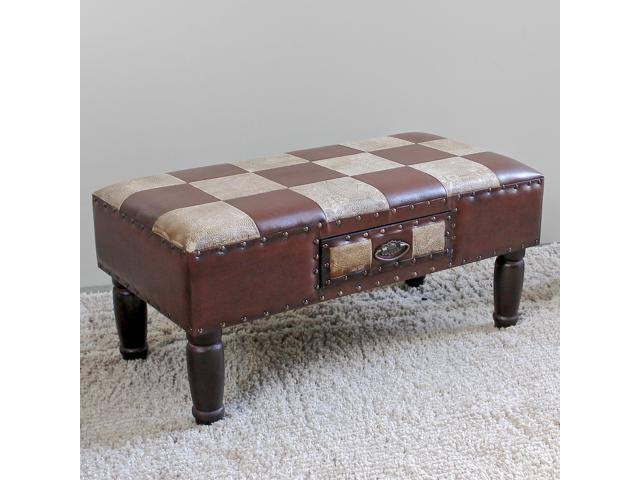 Medium One Drawer Faux Leather Bench Y61059