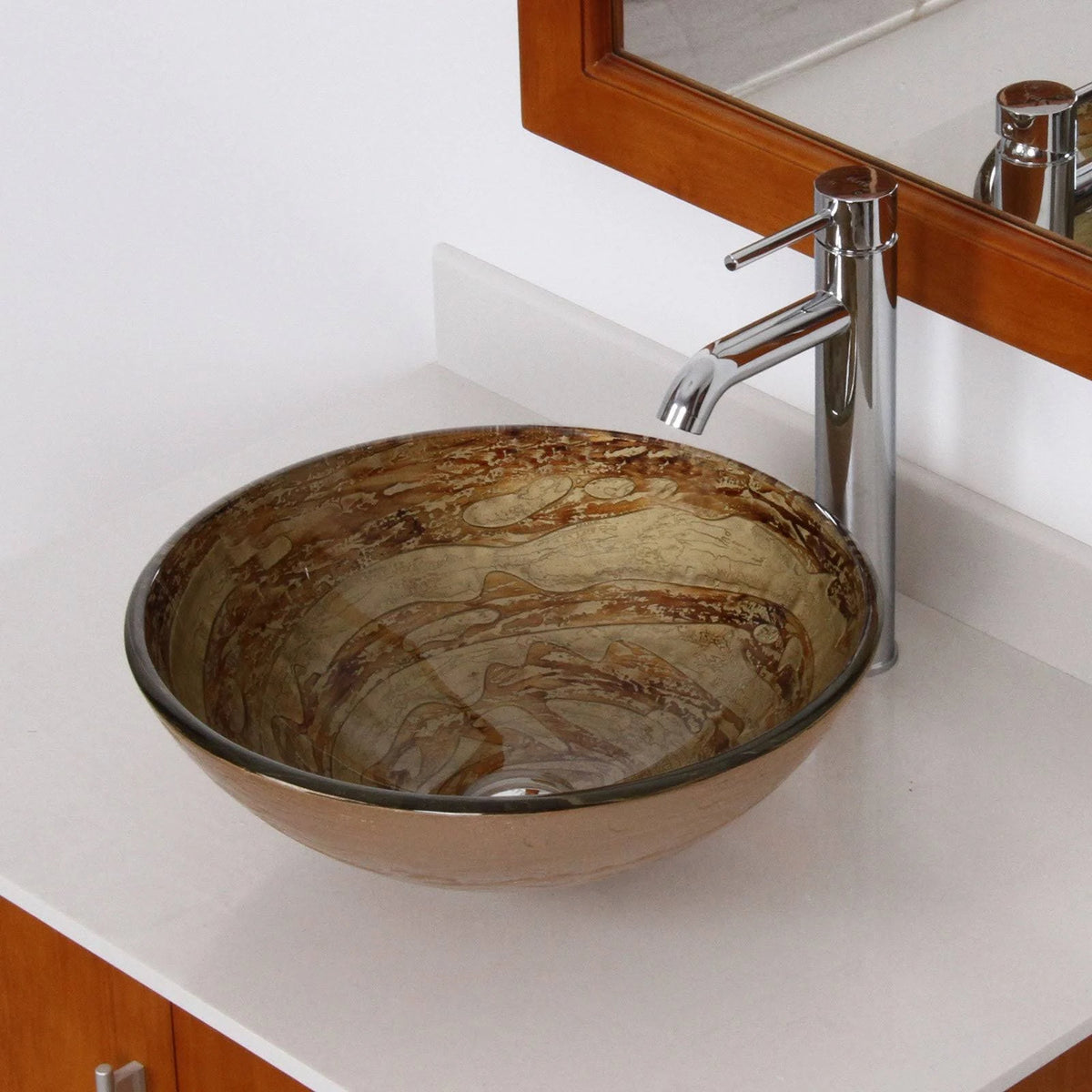 Tempered Glass Bathroom Vessel Sink with Chrome Faucet V88015