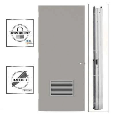 Gray Flush Steel Louvered Commercial Door with Hardware E3196