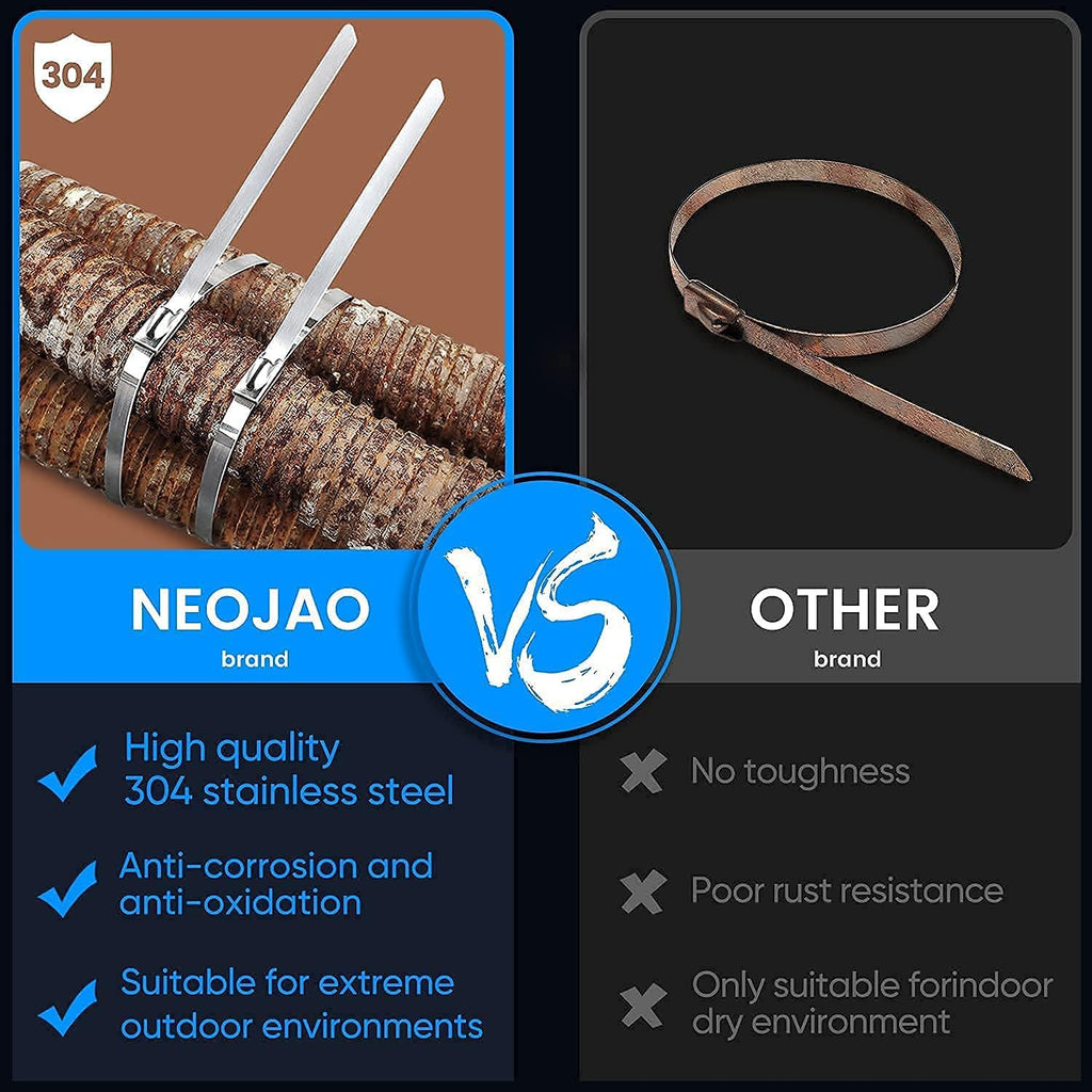 Metal Zip Ties, 100 Pcs 11.8 Inch, 304 Stainless Steel Cable Ties J441