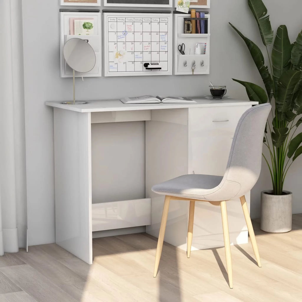 High Gloss White Engineered Wood Desk T2009