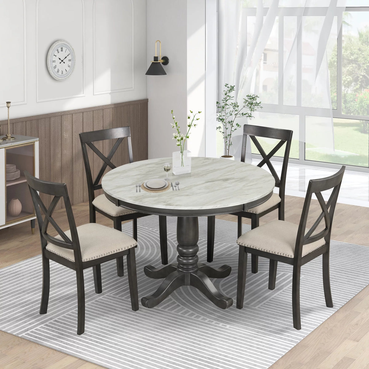 5 Piece Solid Wood Dining Room Set with 4 Chairs Y854804