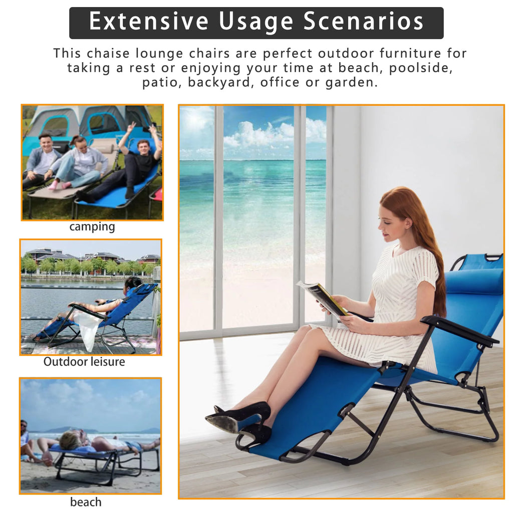 Blue Folding Beach Chair with Pillow X68075