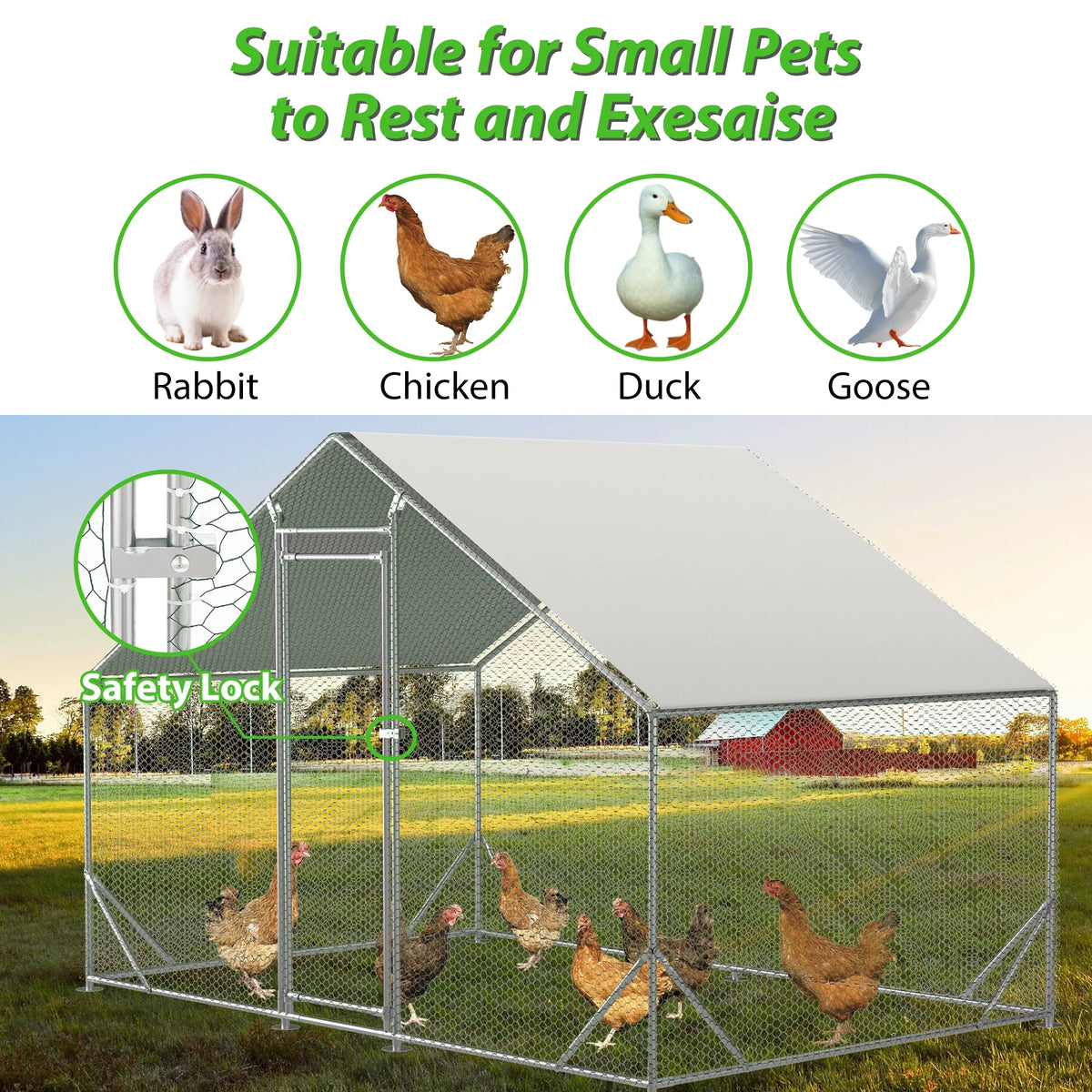 Large Metal Chicken Coop with Waterproof Cover P9866