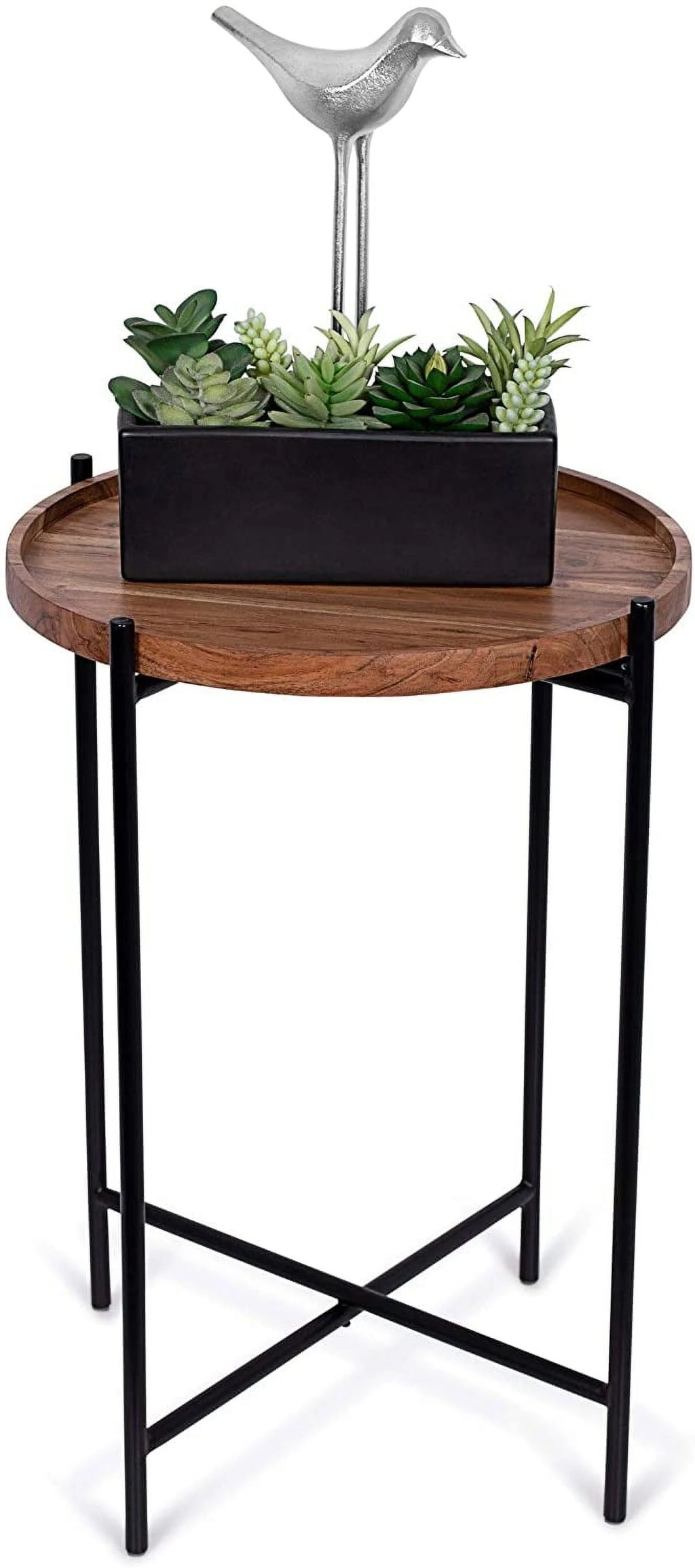 Folding Side Table with Removable Wood Tray I813