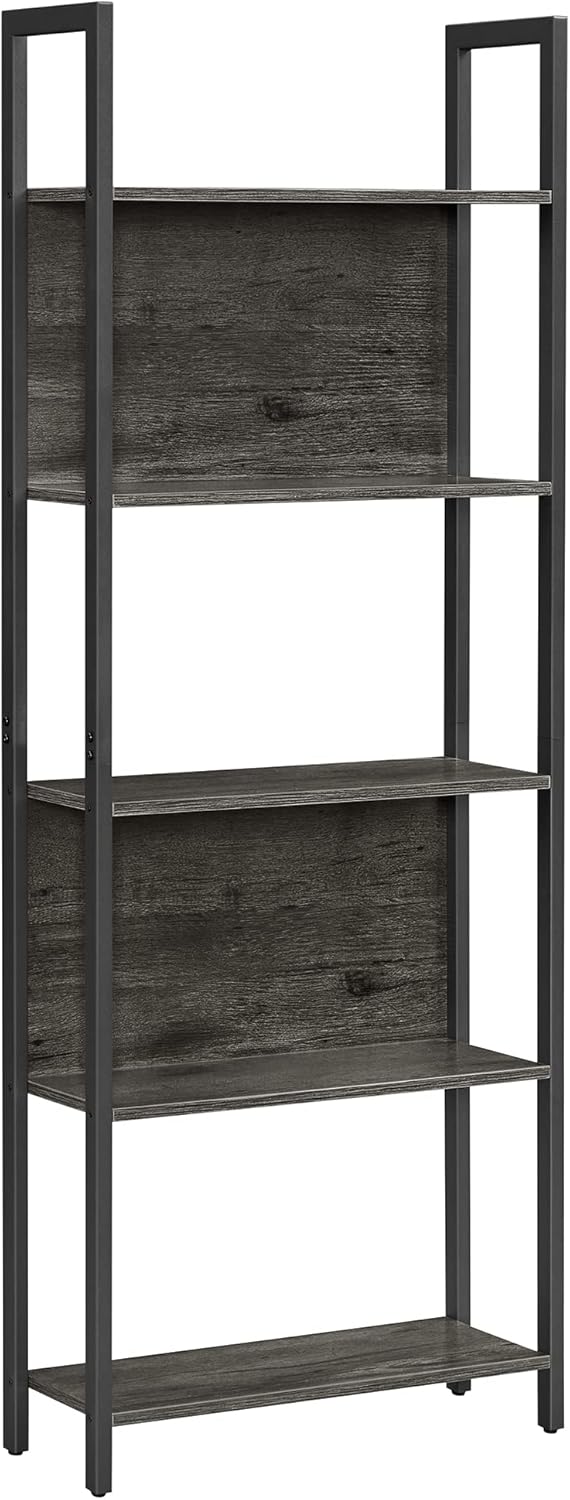 Rustic Brown 5-Tier Steel Frame Bookcase L5301