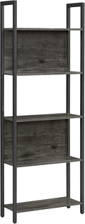 Rustic Brown 5-Tier Steel Frame Bookcase L5301