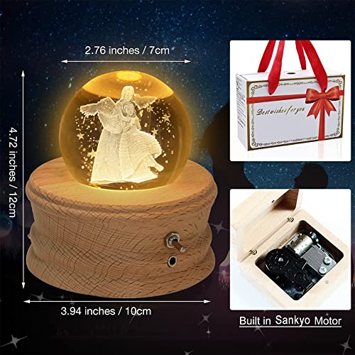3D Crystal Ball Music Box with LED Light and Rotating Wooden Base A39678