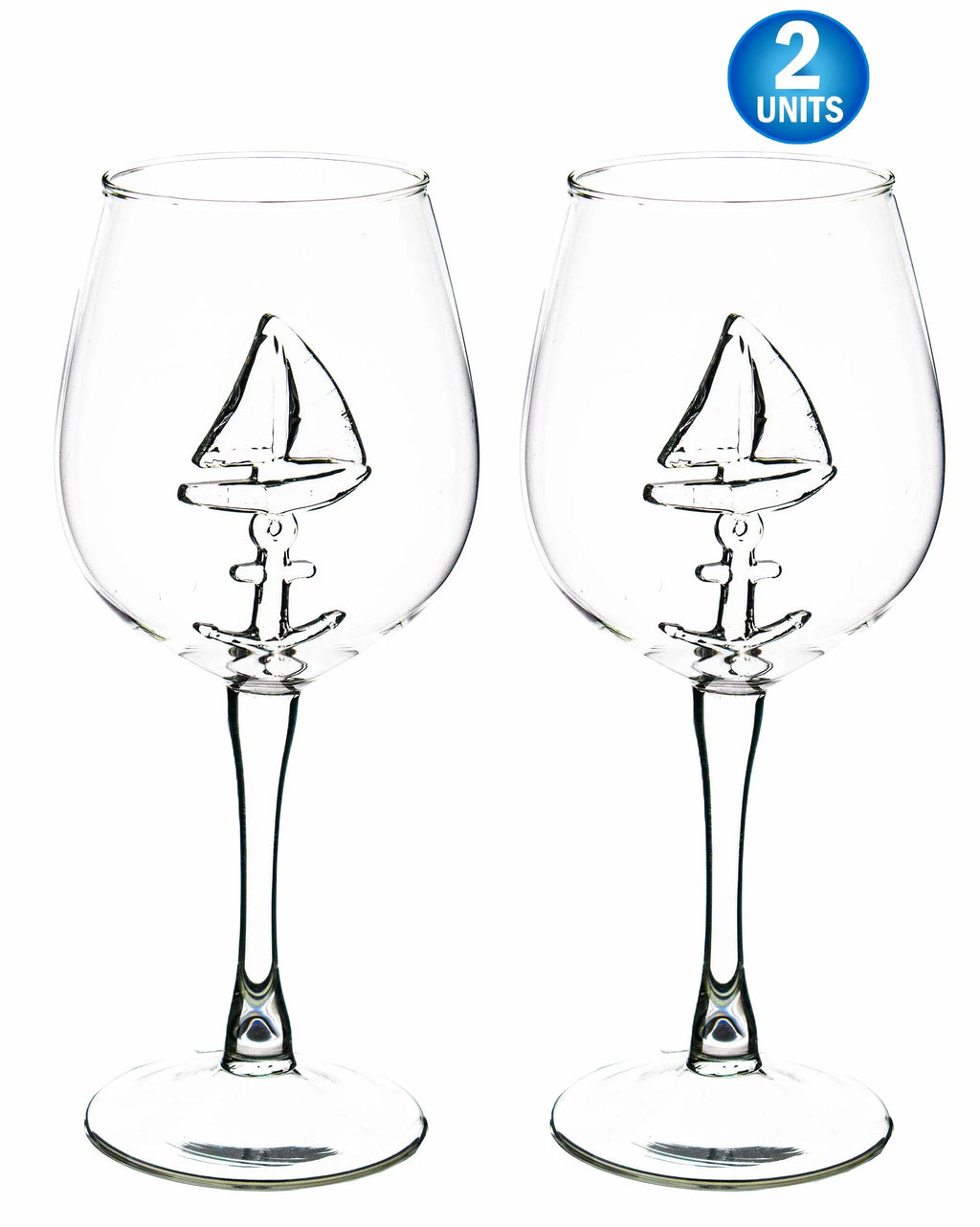 3D Sailboat Anchor Stemmed Wine Glass Set of 2 J90550
