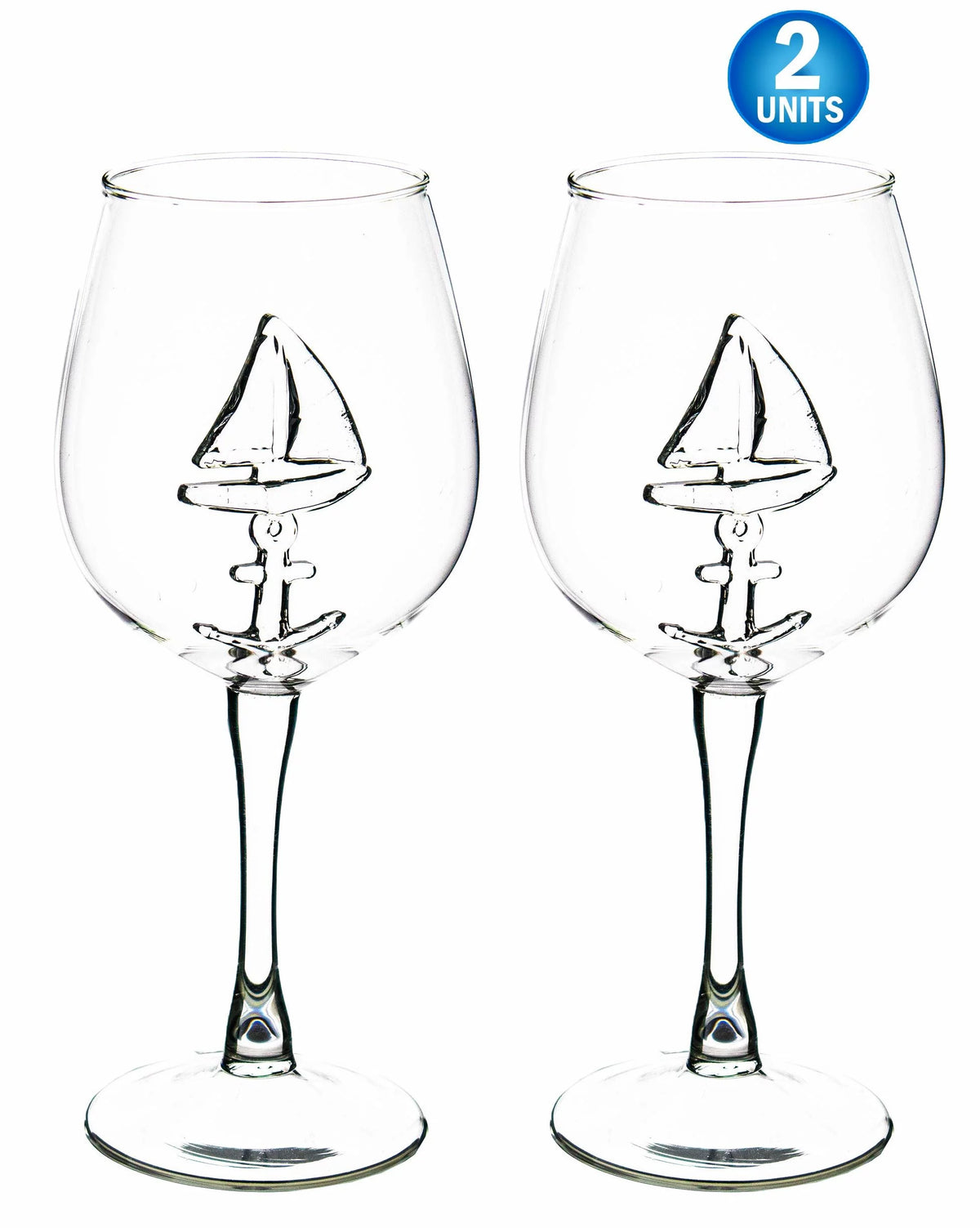 3D Sailboat Anchor Stemmed Wine Glass Set of 2 J90550