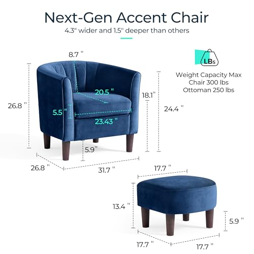 Olive Green Velvet Accent Chair with Ottoman V4847