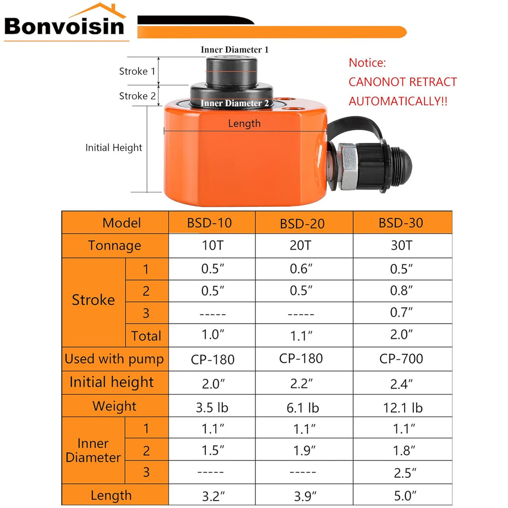 10T Hydraulic Cylinder Jack Porta Power Mini Hydraulic Ram Multi-Acting Low Profile Lifting Cylinders E72089