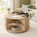 Round Lift Top Coffee Table with Hidden Storage and Open Shelves, Oak S189