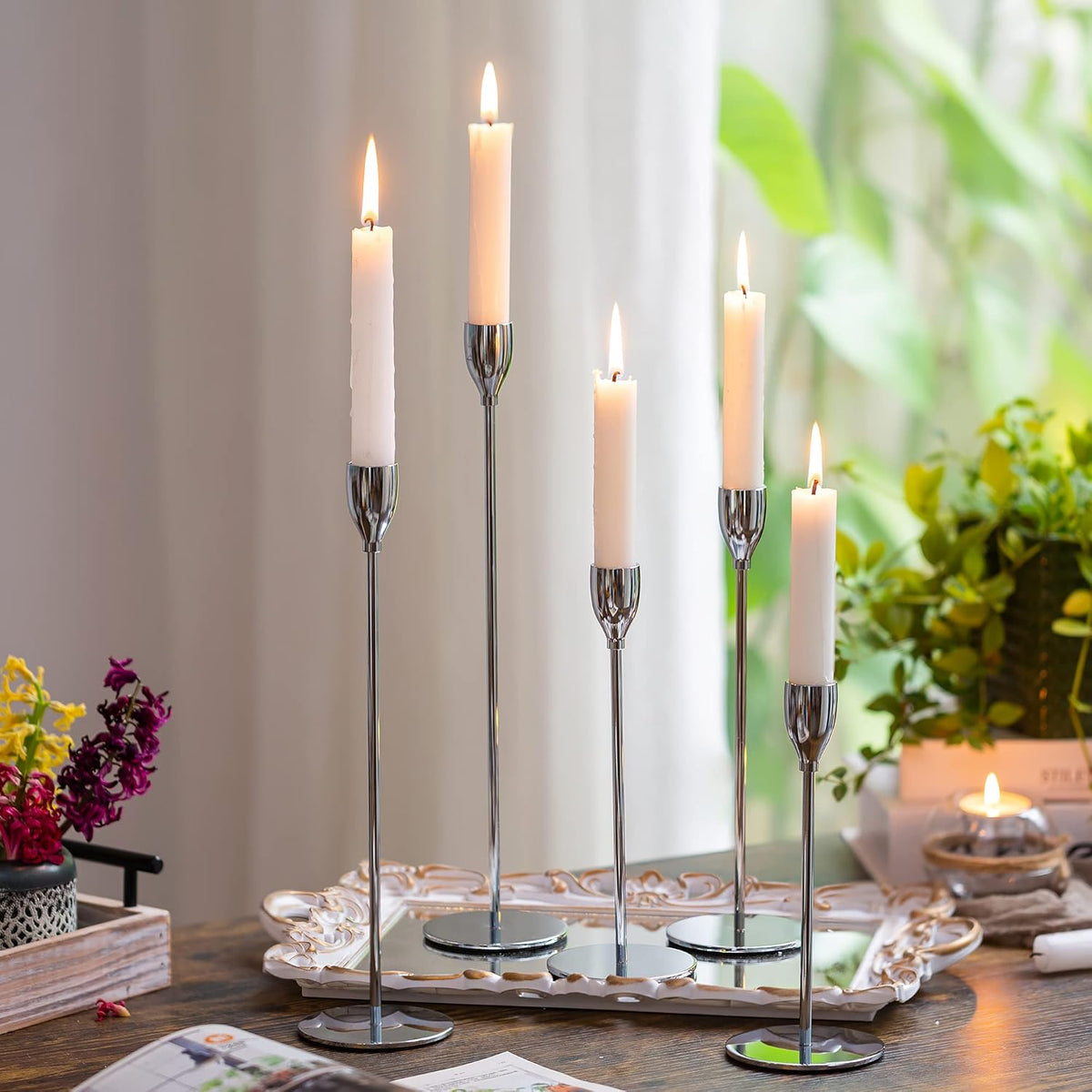 Gold Candlestick Holders Set of 5 Tall Metal R38731
