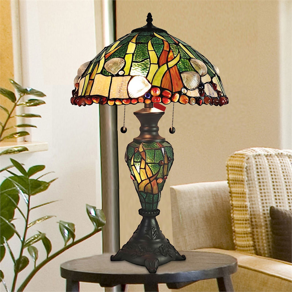 3-Light Metal & Art Glass Table Lamp J69038
