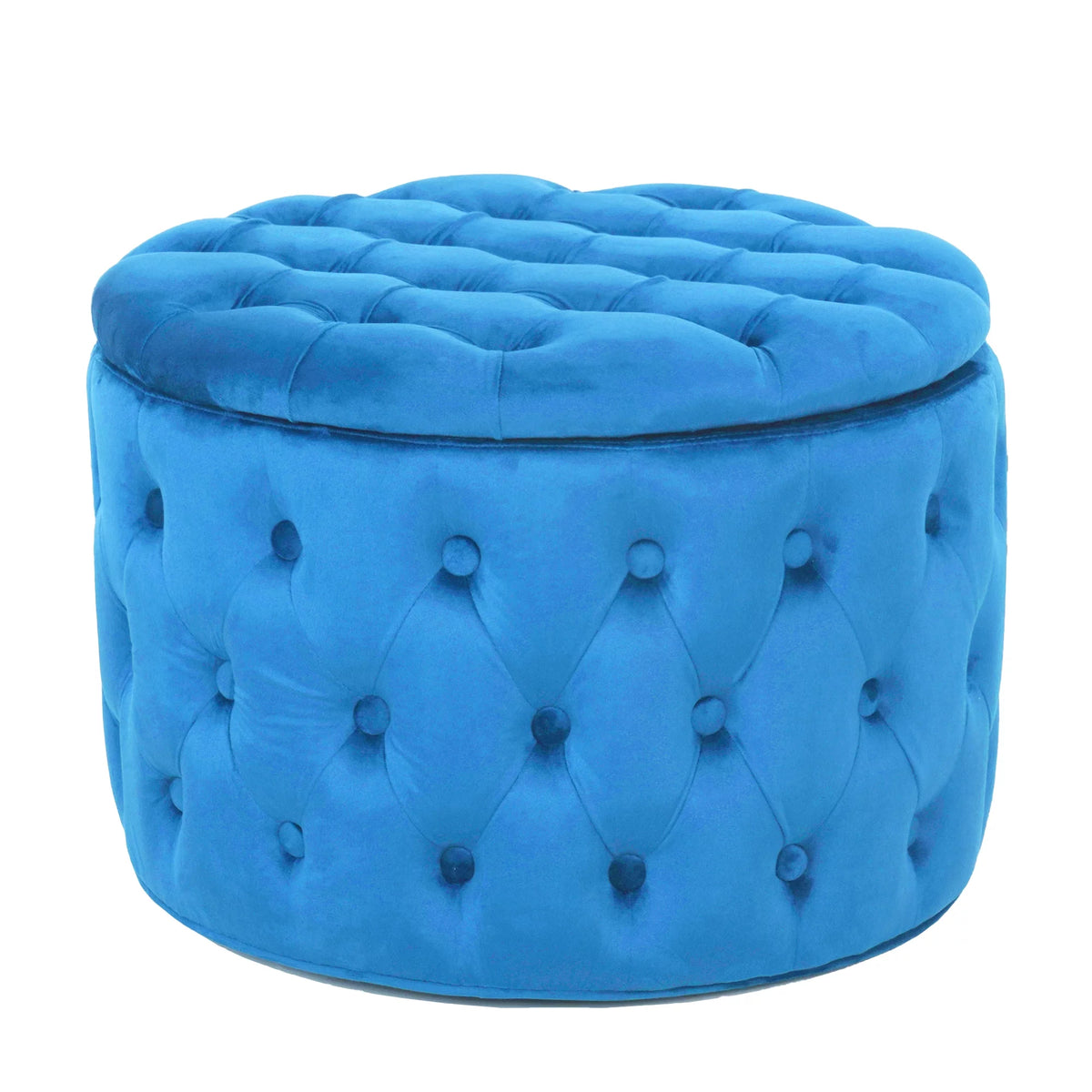 Blue Velvet Round Storage Ottoman E615