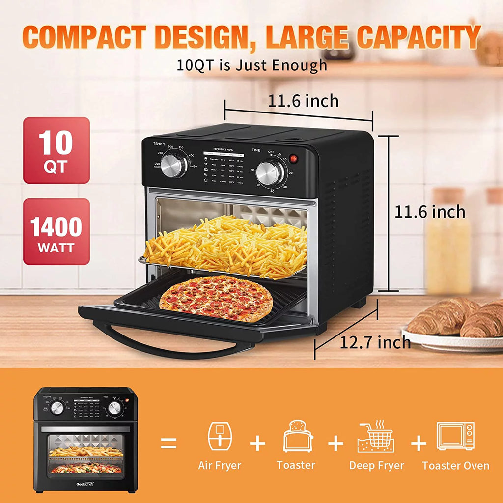 10 Quart Black Air Fryer Toaster Oven W845