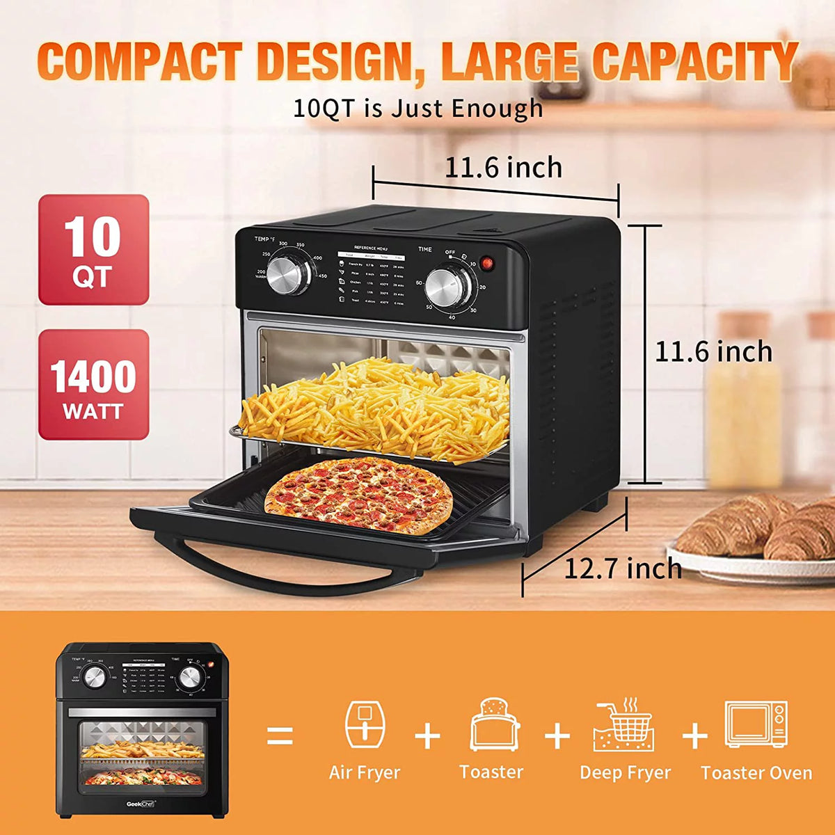 10 Quart Black Air Fryer Toaster Oven W845