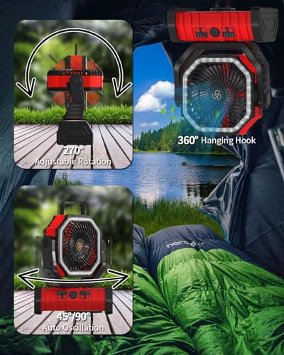 Battery Operated Portable Oscillating Fan with LED Lantern Light 20000mAh Rechargeable X358