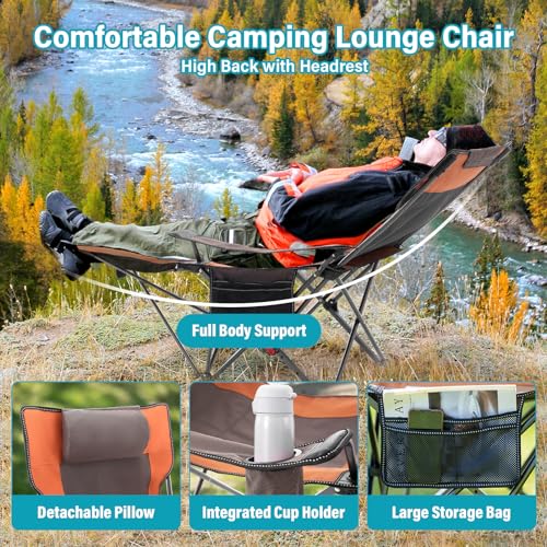 Reclining Camping Chair with Foot Rest, Folding Lounge Chairs, Gray M408