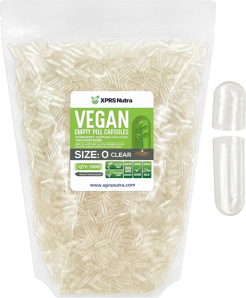 Size 0 Clear Empty Vegan Capsules 5000 Count Q356
