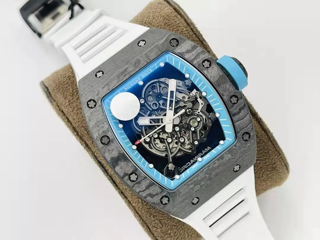 Skeleton Blue Dial Black Bezel White Rubber Strap H923204