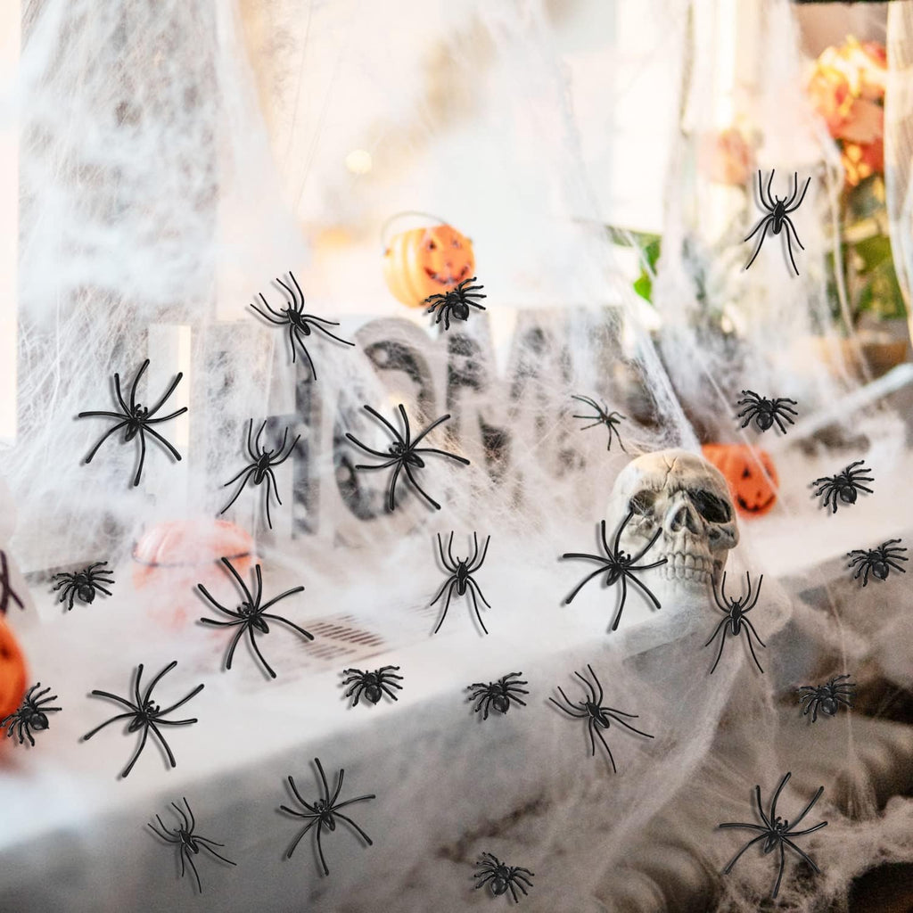120 Pieces Black Plastic Spiders 3 Sizes V367415