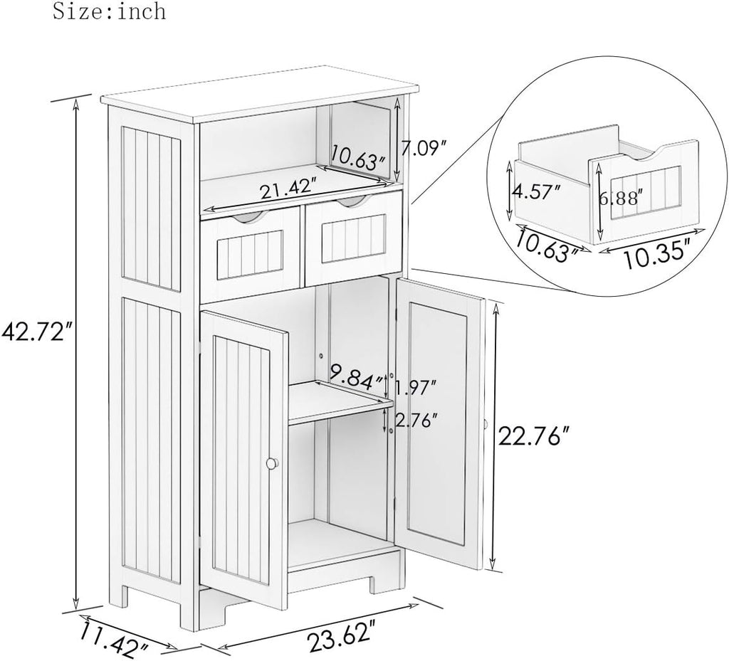 White Freestanding 2 Doors 2 Drawers Wood Bathroom Floor Cabinet U3076